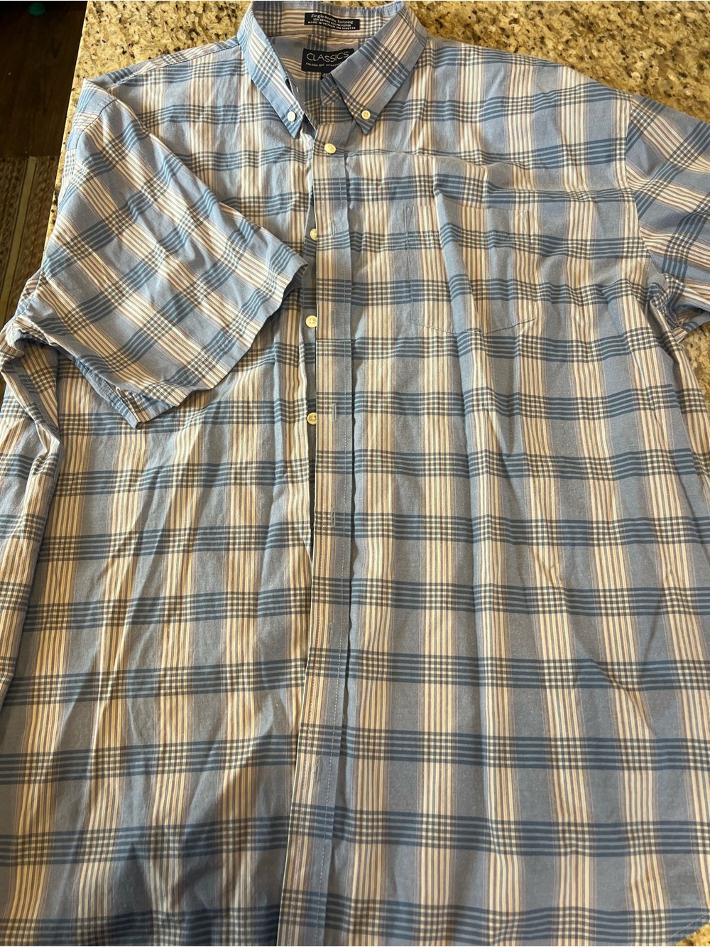Classic Button-Down Plaid Short-Sleeve Shirt - Light Blue/White